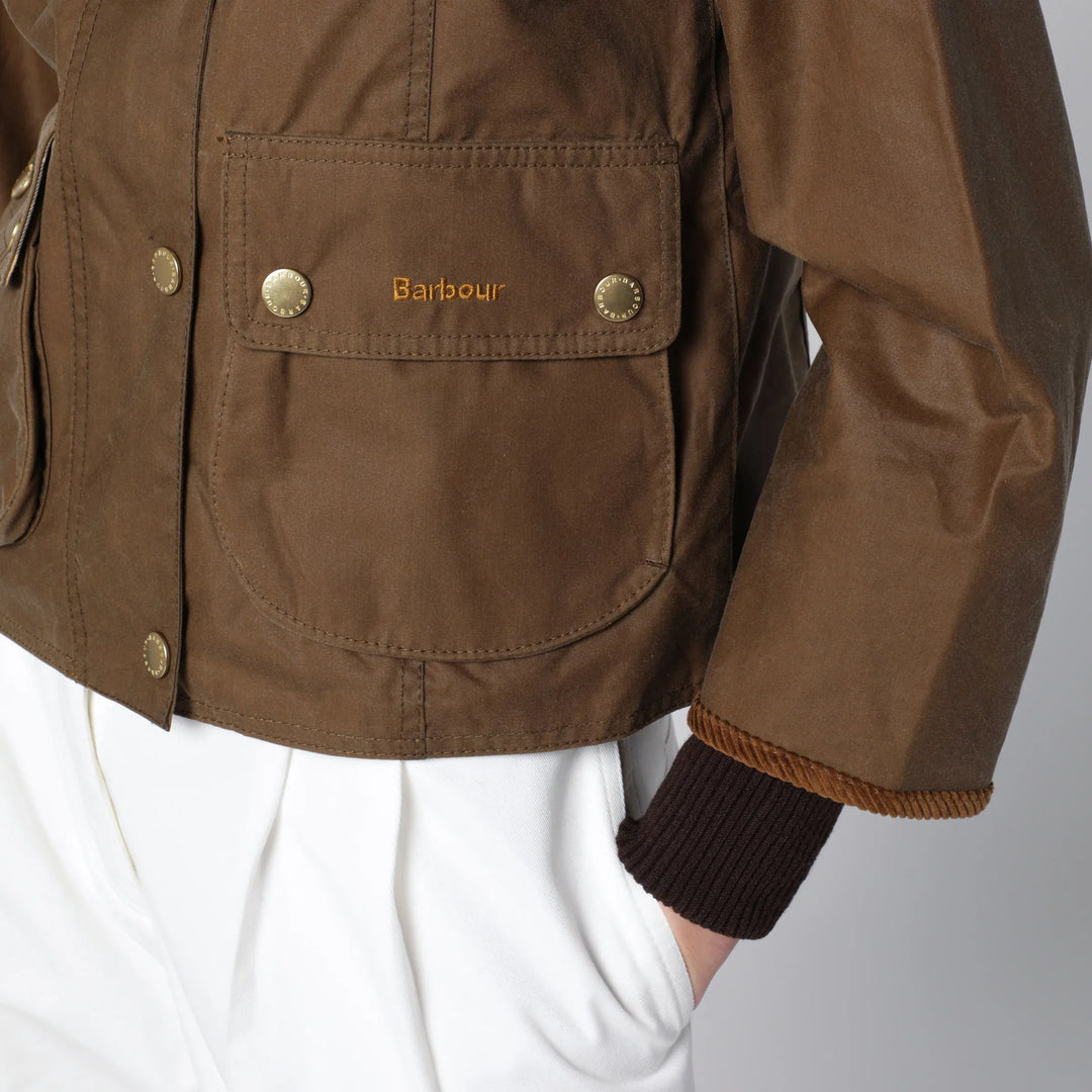 Barbour - Beadnell waxed cropped jacket in sand Brand Coats &amp; Jackets