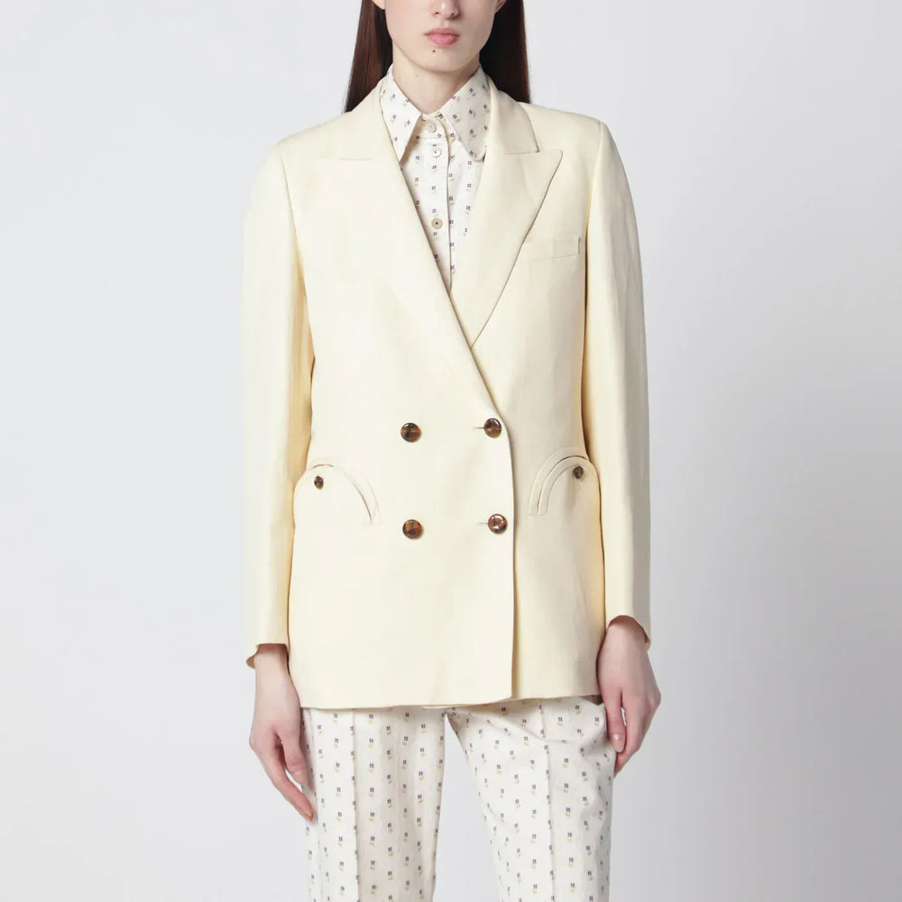 Blazé Milano - Butter-coloured double-breasted jacket in linen and silk Brand Coats & Jackets 0