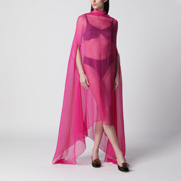 Coats &amp; Jackets Dries Van Noten - Wide Cape Dress Fuchsia in Sheer Silk Brand