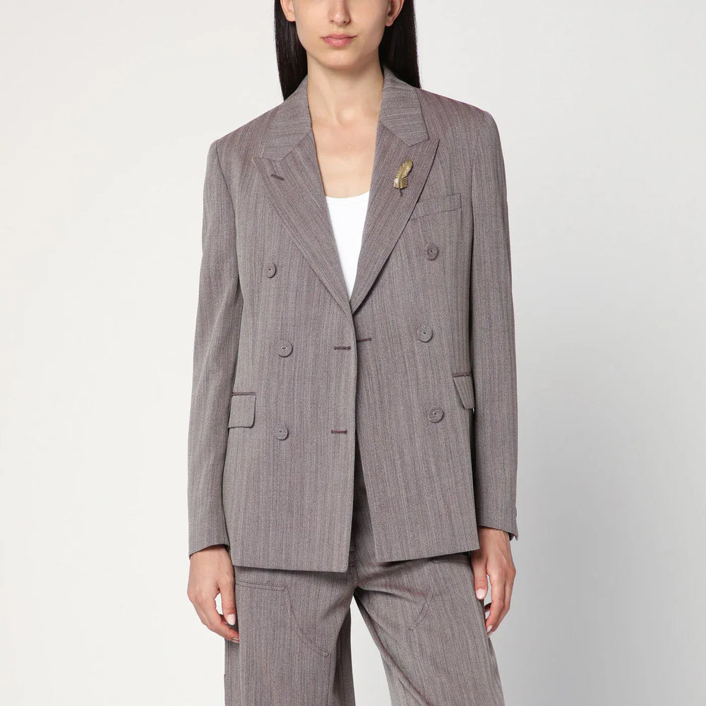 Golden Goose - Light brown double-breasted jacket in chevron wool blend Brand Coats & Jackets 44  IT