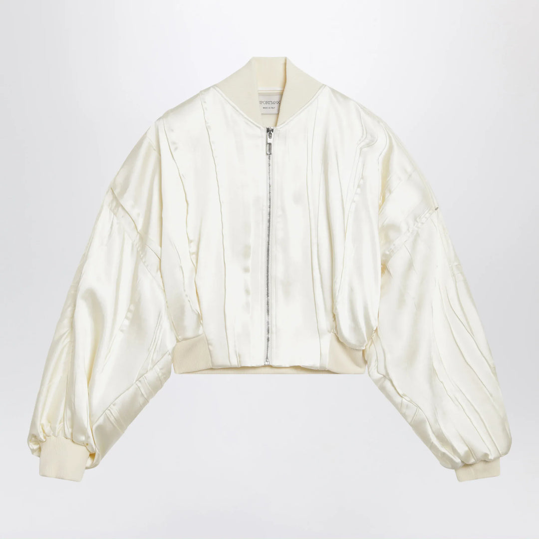 Sportmax - Ivory pleated satin bomber jacket Brand Coats &amp; Jackets 42  IT