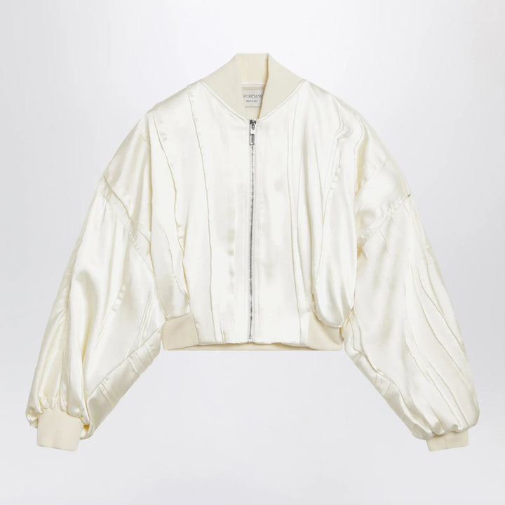 Sportmax - Ivory pleated satin bomber jacket Brand Coats &amp; Jackets 42  IT