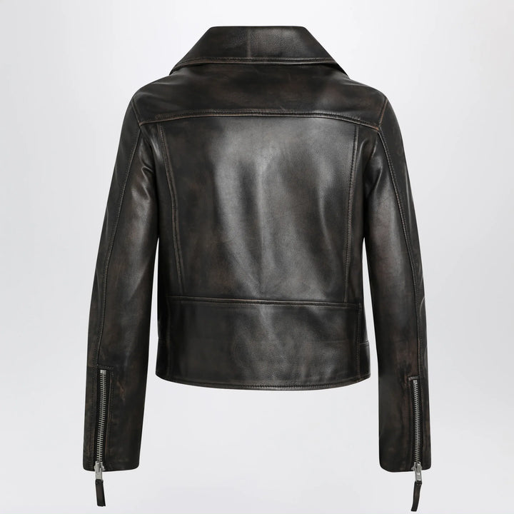 Sword 6644 - Black vintage-effect leather biker jacket Brand Coats &amp; Jackets
