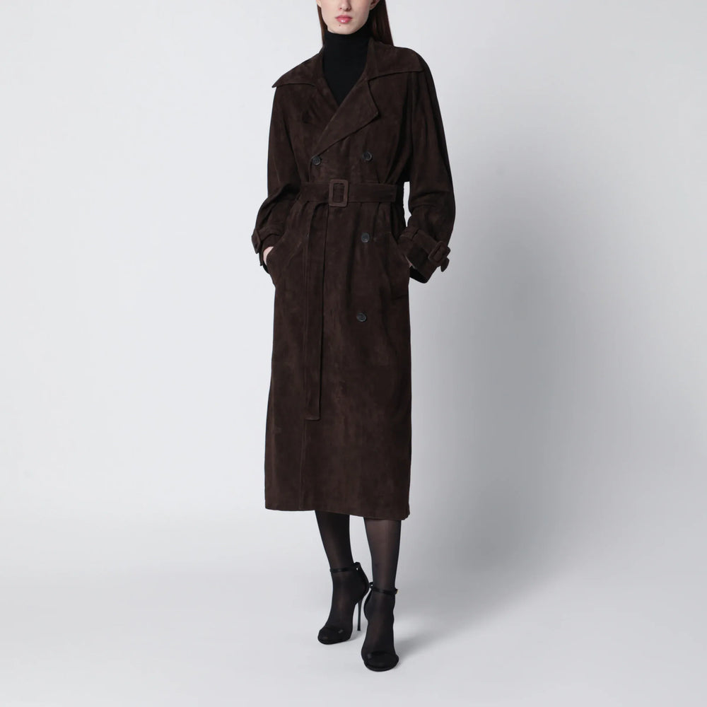 Sword 6644 - Brown double-breasted suede trench coat Brand Coats & Jackets 40  IT