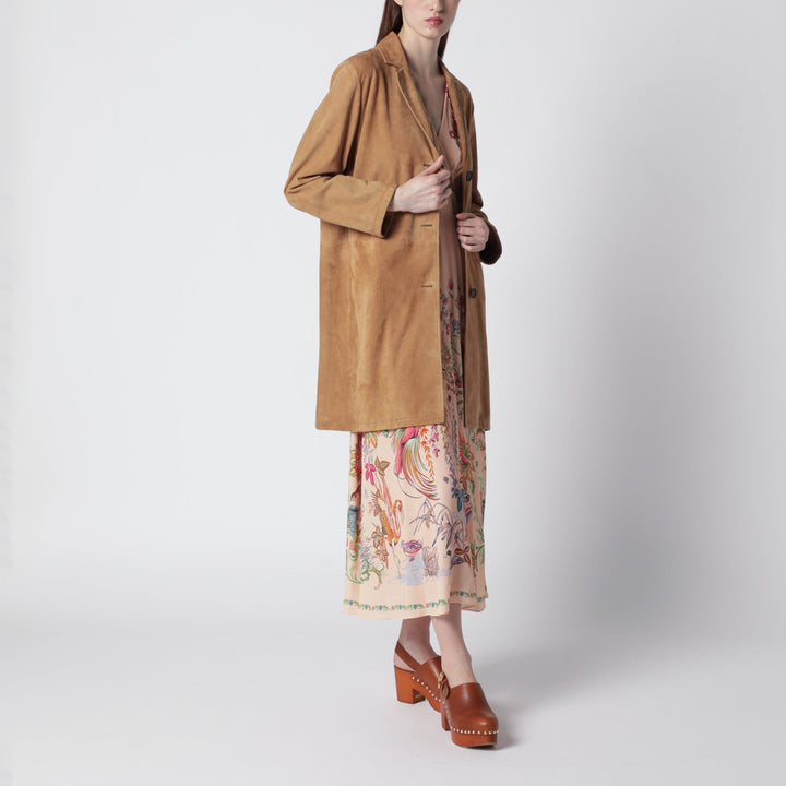Coats &amp; Jackets Sword 6644 - Brown long suede leather jacket Brand