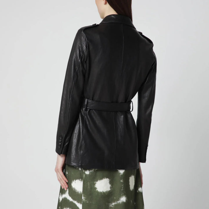 Tagliatore - Black leather belted jacket Brand Coats &amp; Jackets
