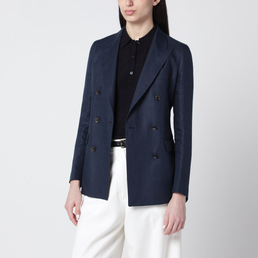 Coats & Jackets Tagliatore - Navy blue double-breasted linen jacket Brand