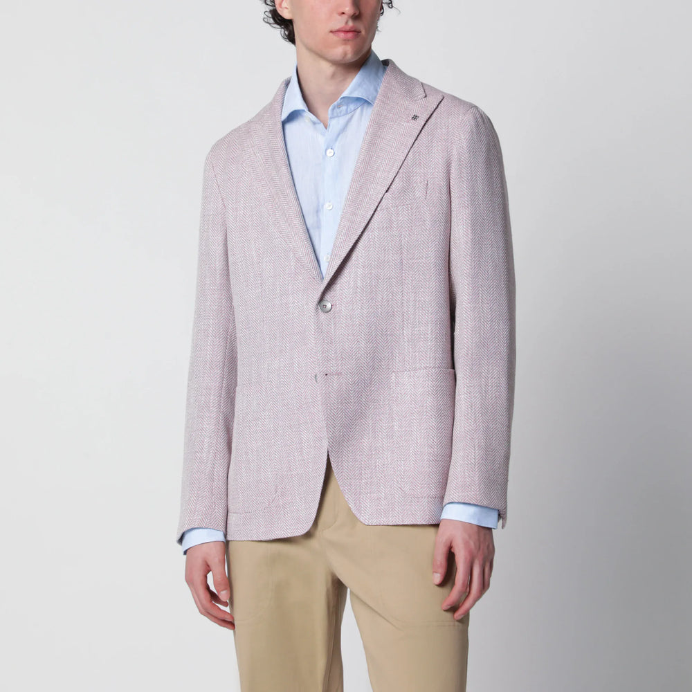 Tagliatore - Single-Breasted Herringbone Jacket Lilac Brand Coats & Jackets 48 IT