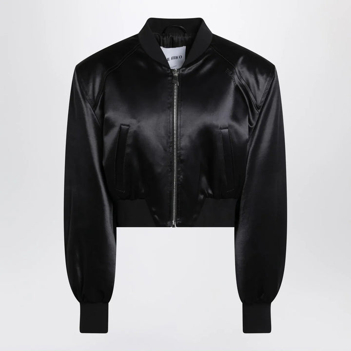 The Attico - Black shiny cropped bomber Brand Coats &amp; Jackets 40  IT