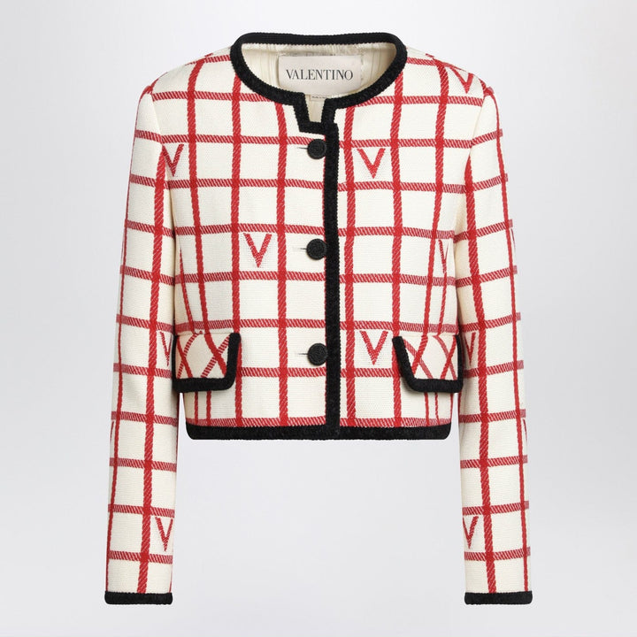 Coats &amp; Jackets 42  IT Valentino - Ivory jacket with Check Vlogo pattern Brand