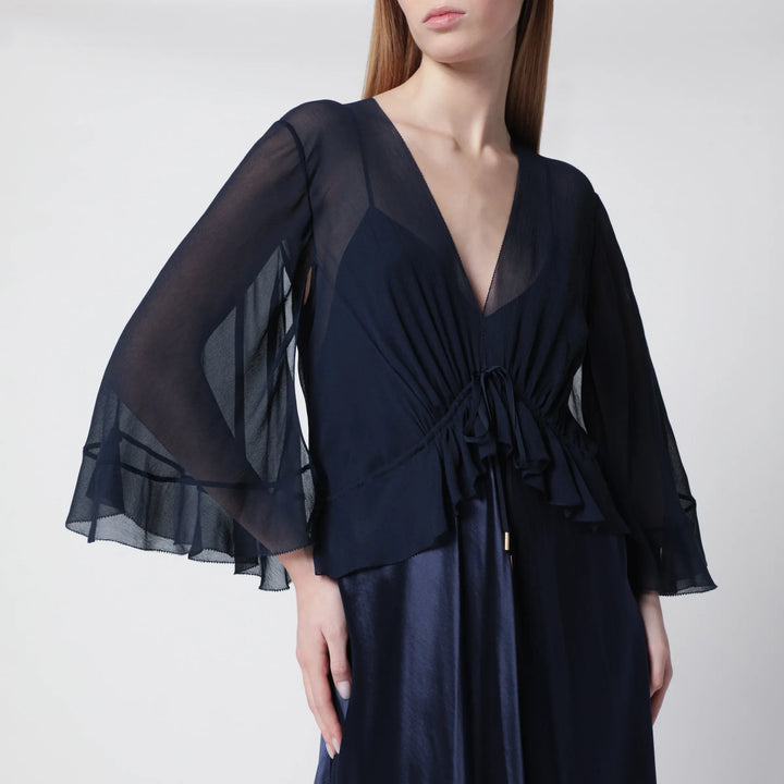 Alberta Ferretti - Long semi-transparent blue dress in viscose Brand Dresses