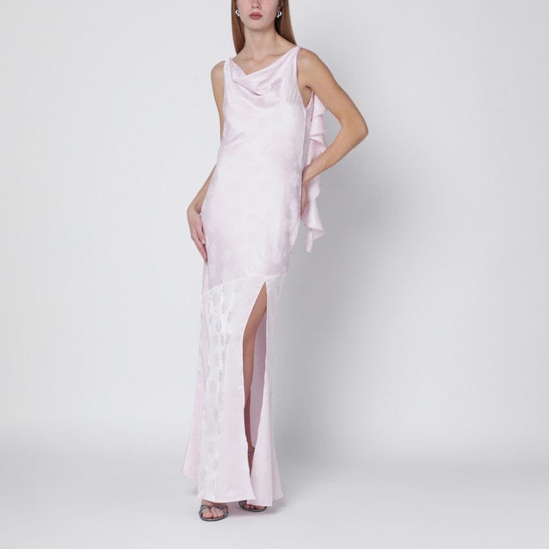 Dresses ROTATE Birger Christensen - Long pink satin jacquard dress with ruffles - 36 DK Brand
