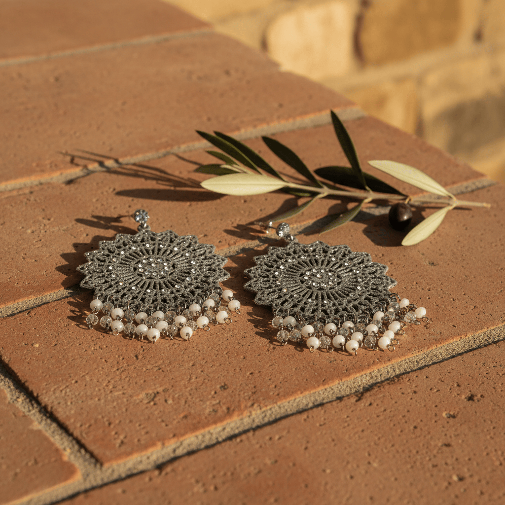 Giora Earrings with Silver Glitter and Swarovski Crystal Brand Earrings