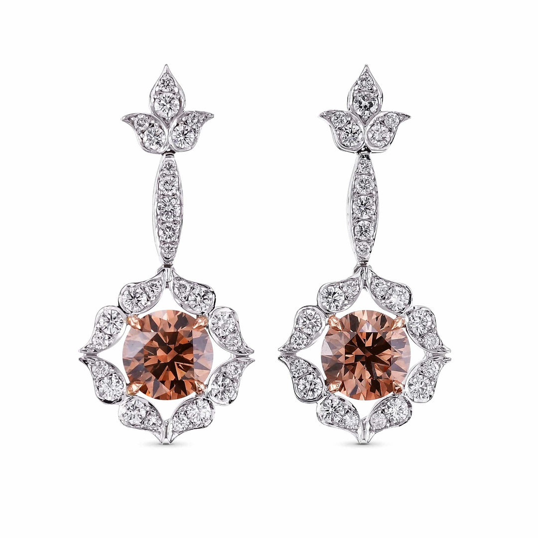 LEIBISH 2.79ct Fancy Brown Diamond Drop Halo Earrings Brand Earrings