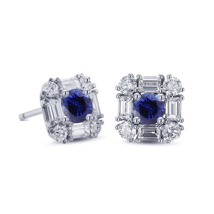 LEIBISH Blue Round Sapphire &amp; Diamond Halo Stud Earrings Brand Earrings