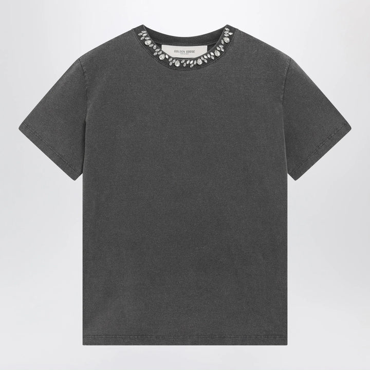 Golden Goose - Anthracite cotton T-shirt with cabochon crystals Brand M
