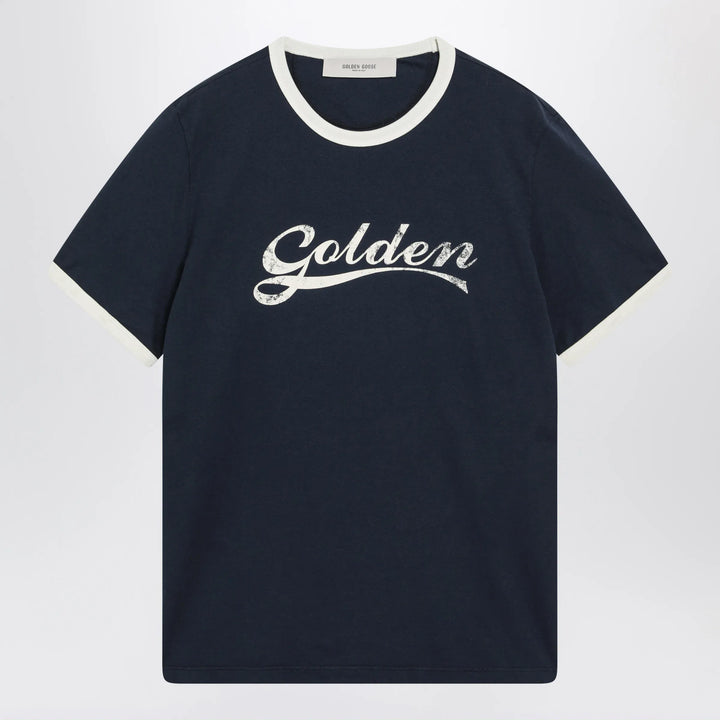 Golden Goose - Cotton T-shirt with vintage logo print in blue/white Brand S