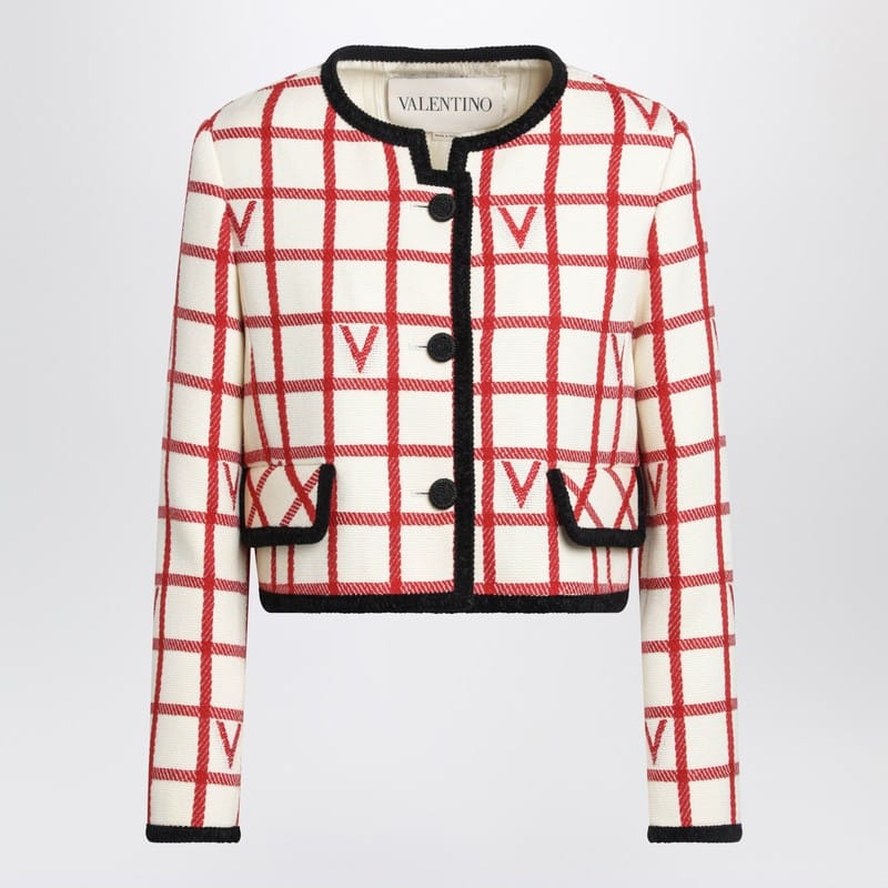 Coats & Jackets Valentino - Ivory jacket with Check Vlogo pattern - 42 IT Brand