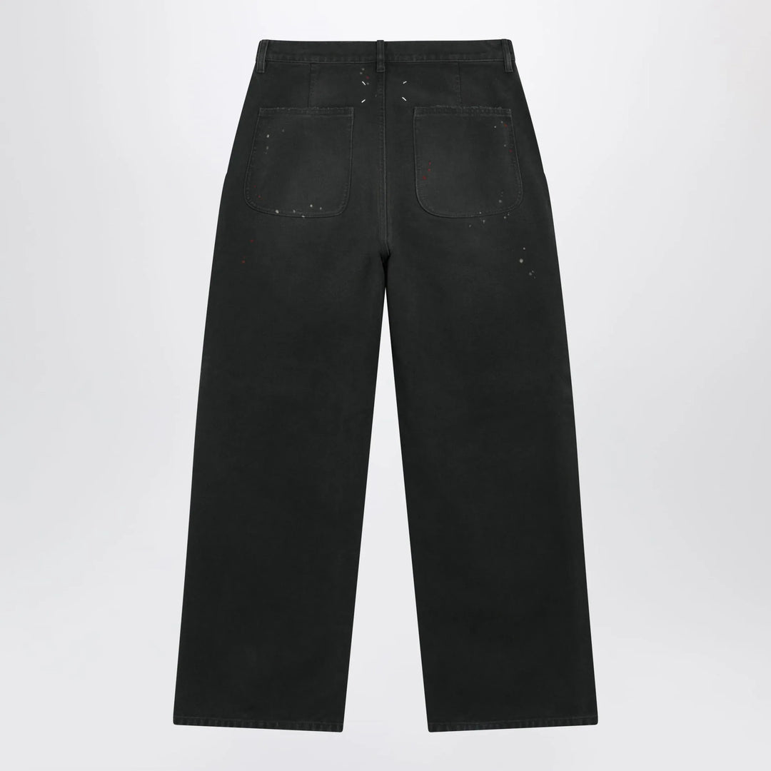 Maison Margiela - Double-dyed work trousers in black cotton with spots Brand