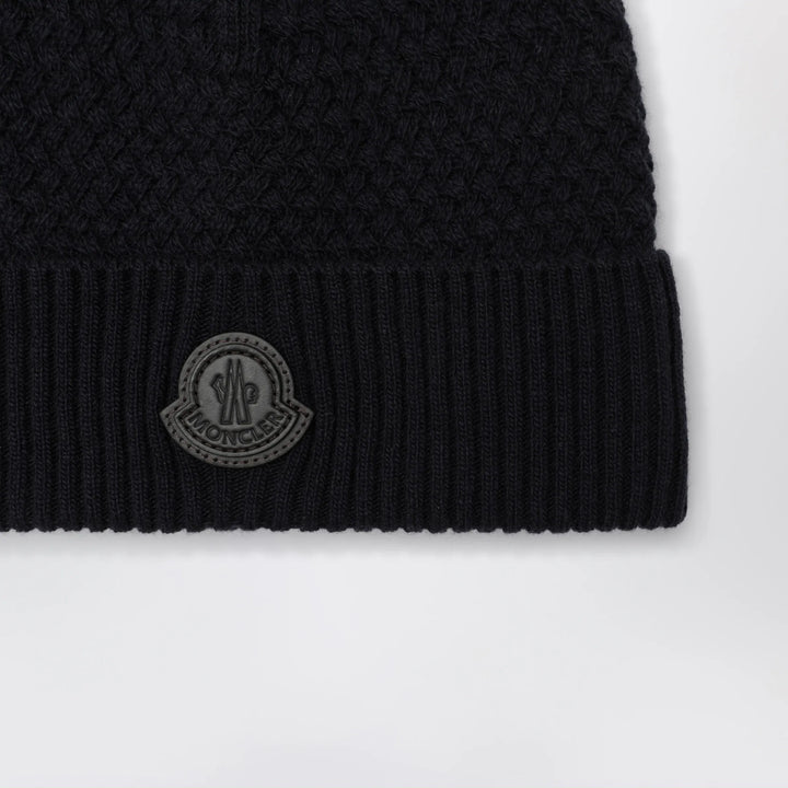 Moncler - Navy blue wool beanie with logo patch Brand U