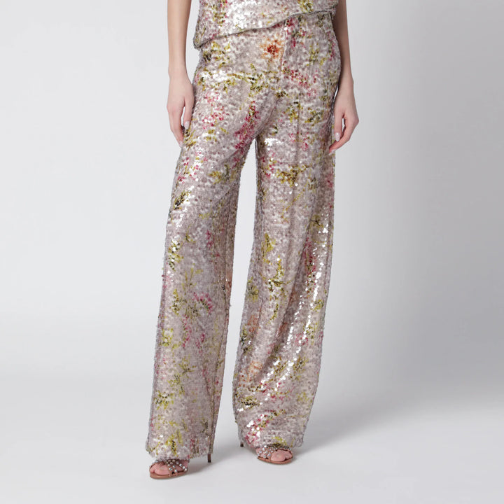 Alberta Ferretti - Sequin trousers with floral pattern Brand Pants 40  IT