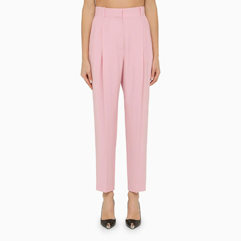 Alexander McQueen - Pink regular trousers with pleats Brand Pants 40  IT