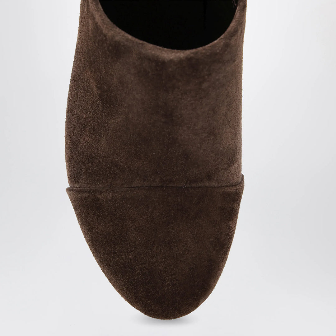 Chloé - Jeannette wedge clogs in suede calfskin, chocolate brown Brand Pants