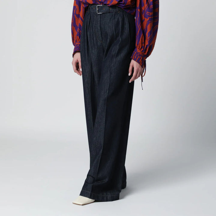 Dries Van Noten - Indigo blue wide-leg denim trousers Brand Pants