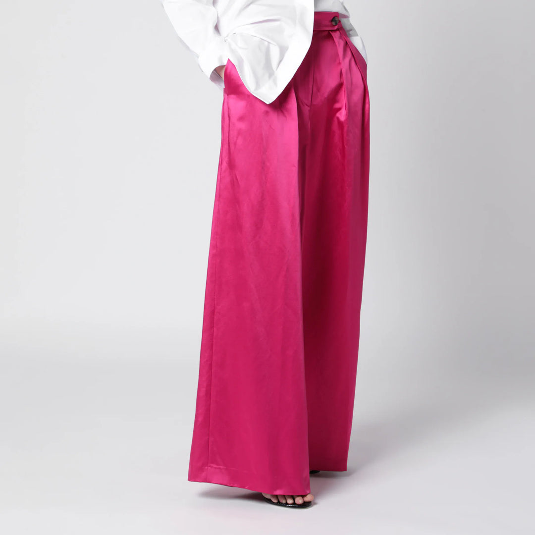 Dries Van Noten - Wide pleated fuchsia satin trousers Brand Pants 34  FR