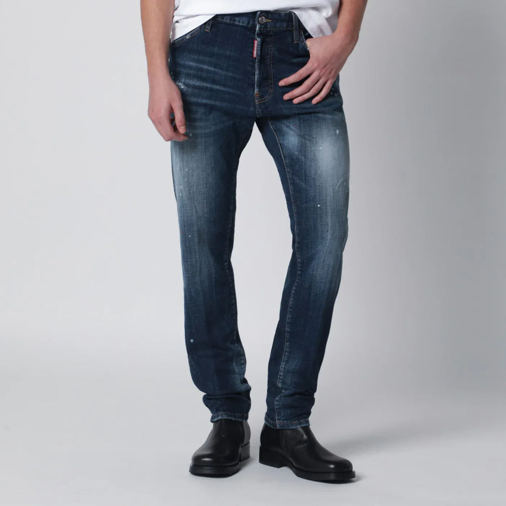 Dsquared2 - Washed blue Teddy jeans with paint splatters Brand Pants 46 IT