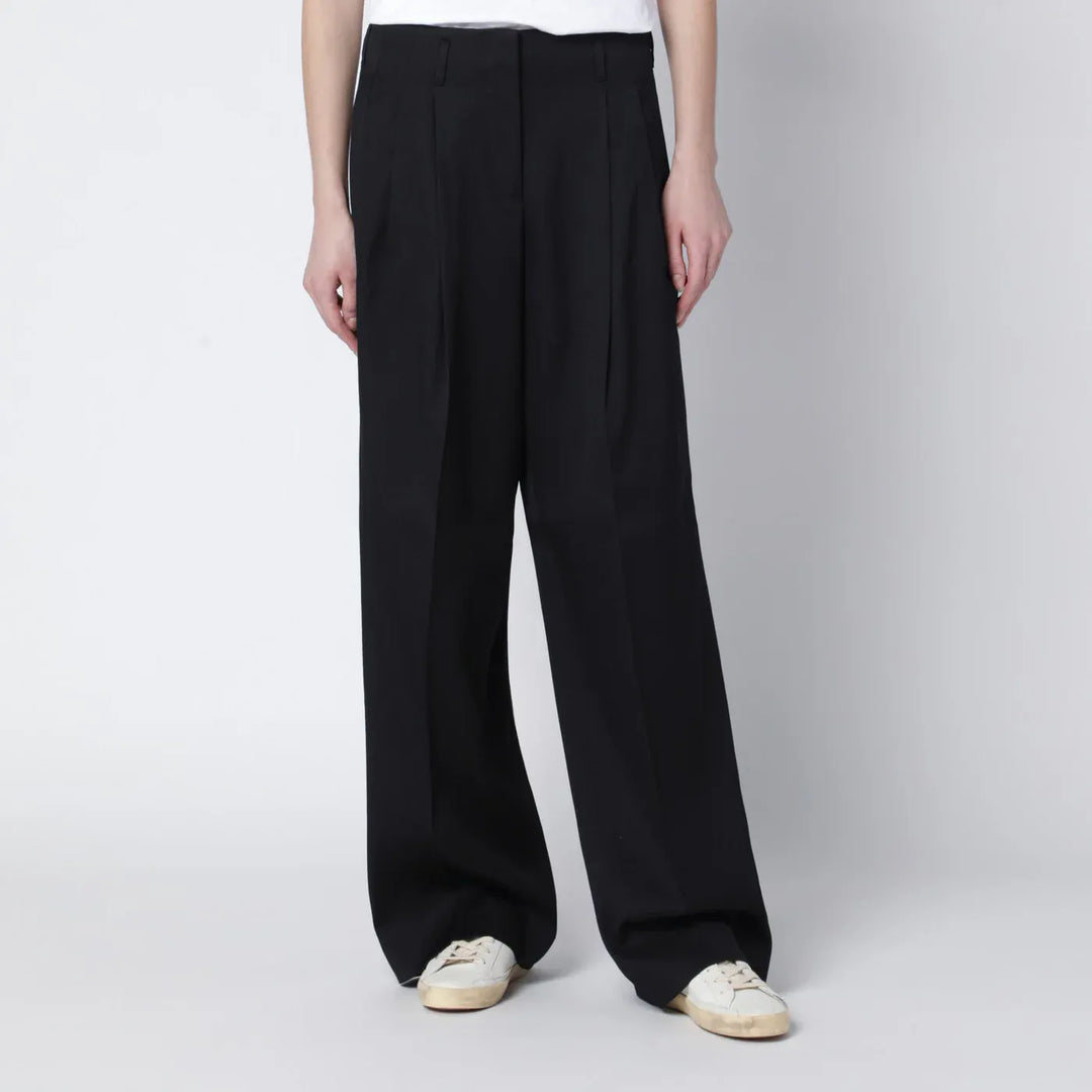 Golden Goose - Wide black wool trousers Brand Pants 42  IT