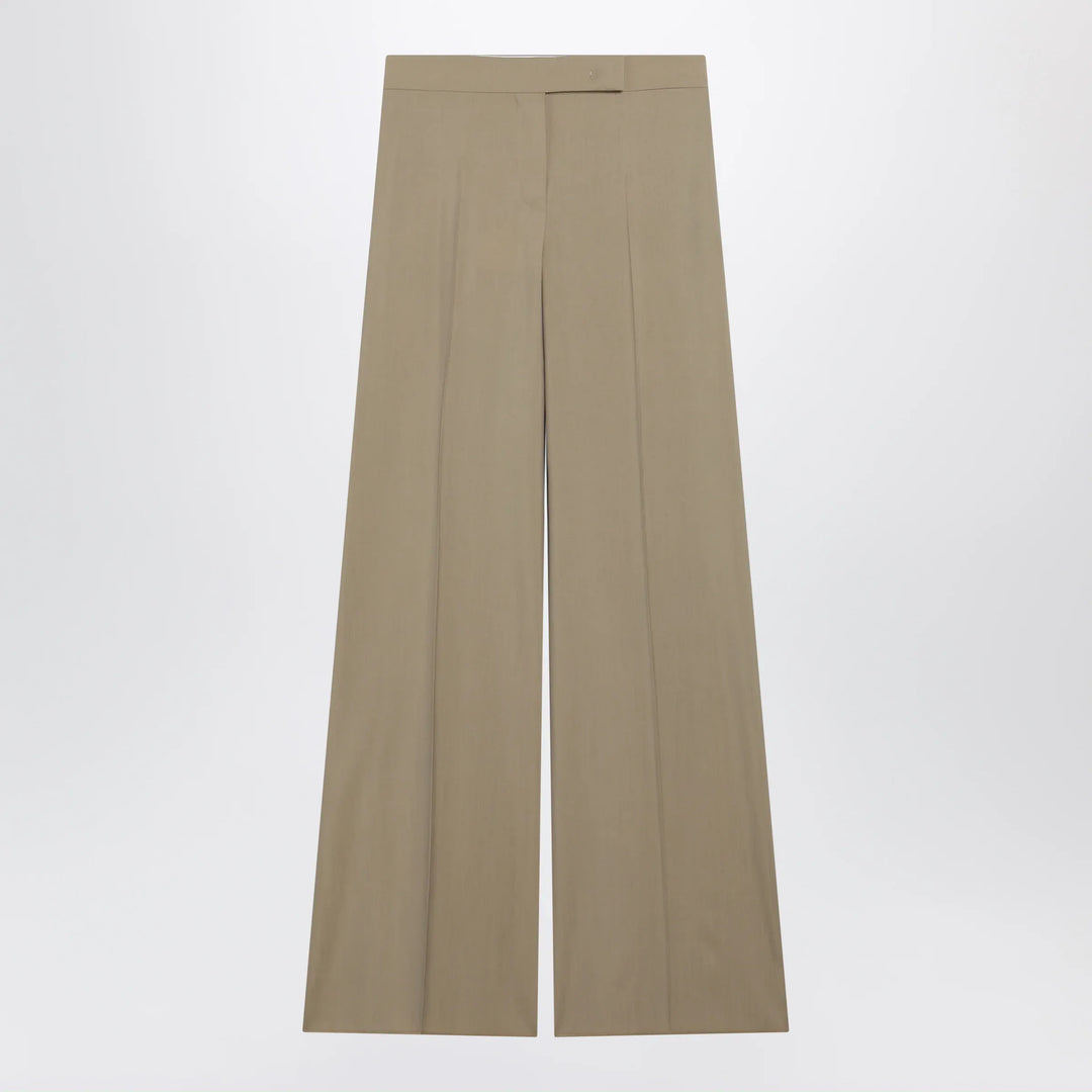 Max Mara - Wide-leg trousers in sand-colored wool and silk poplin Brand Pants 42  IT