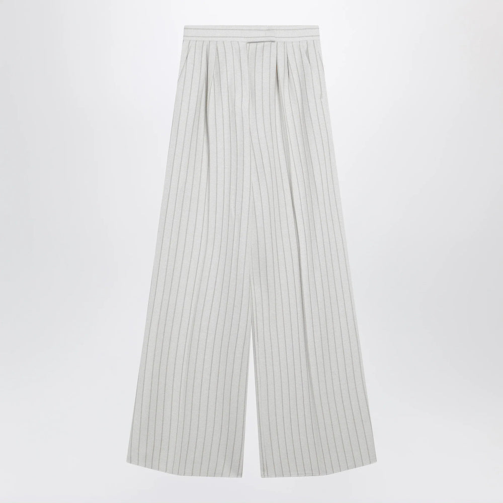 Max Mara - Wide pinstripe piqué jersey trousers Brand Pants 42  IT