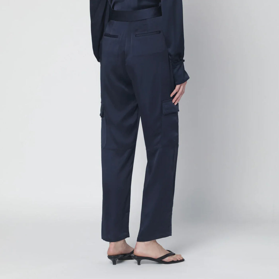SIMKHAI - Carolina trousers in midnight blue shiny satin Brand Pants