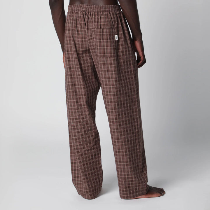 Tekla - Serra-colored cotton pajama pants with check pattern Brand Pants