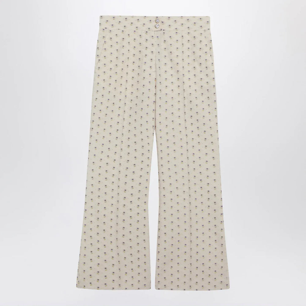 Valentino - Ivory trousers with floral pattern Brand Pants 40  IT