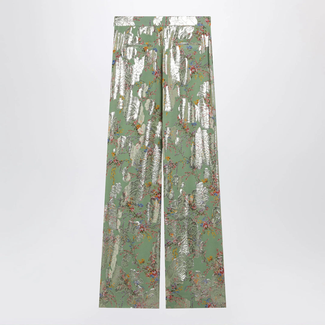 Valentino - Silk trousers with all-over print in green Brand Pants 42  IT