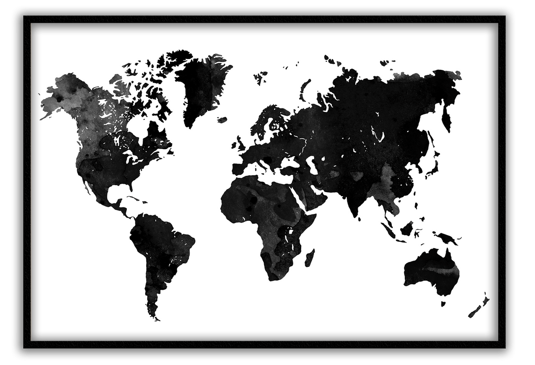 Canvas Print 50x70cm / Black World Map Black World Map Black Framed Print Brand