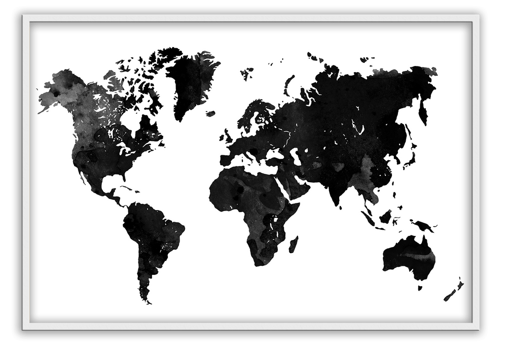 Canvas Print 50x70cm / White World Map Black World Map Black Framed Print Brand
