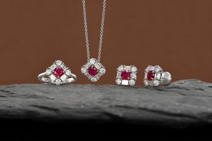LEIBISH 0.60ct Red Ruby &amp; Diamond Halo Ring Brand Ring