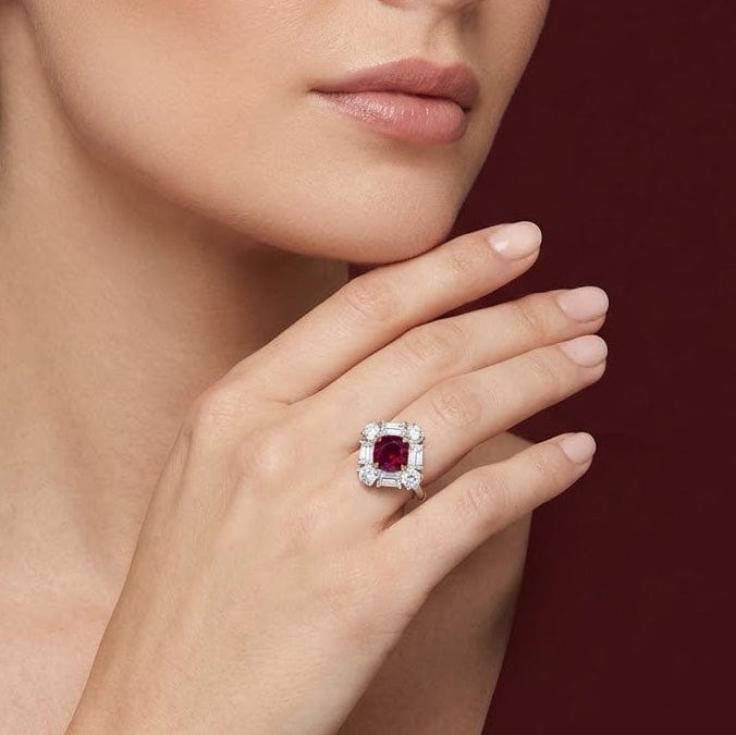LEIBISH 0.60ct Red Ruby &amp; Diamond Halo Ring Brand Ring