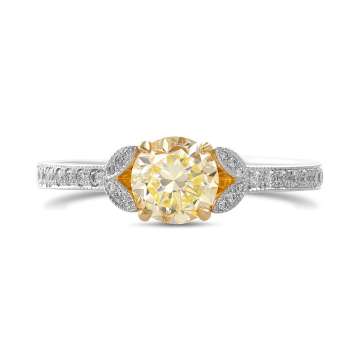 LEIBISH 0.94ct Fancy Yellow Round Diamond Side-Stone Ring Brand Ring