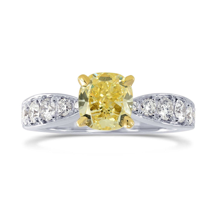 LEIBISH 1.00ct Fancy Yellow Cushion Diamond Side-Stone Ring Brand Ring