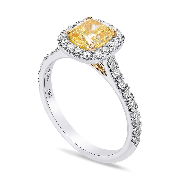 LEIBISH 1.04ct Fancy Vivid Yellow Cushion Diamond Halo Ring Brand Ring