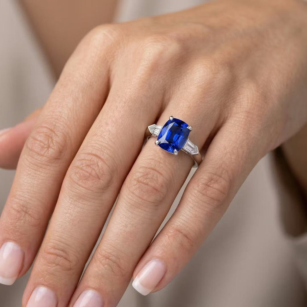 LEIBISH 3.48ct Royal Blue Cushion Sapphire & Diamond Ring Brand Ring
