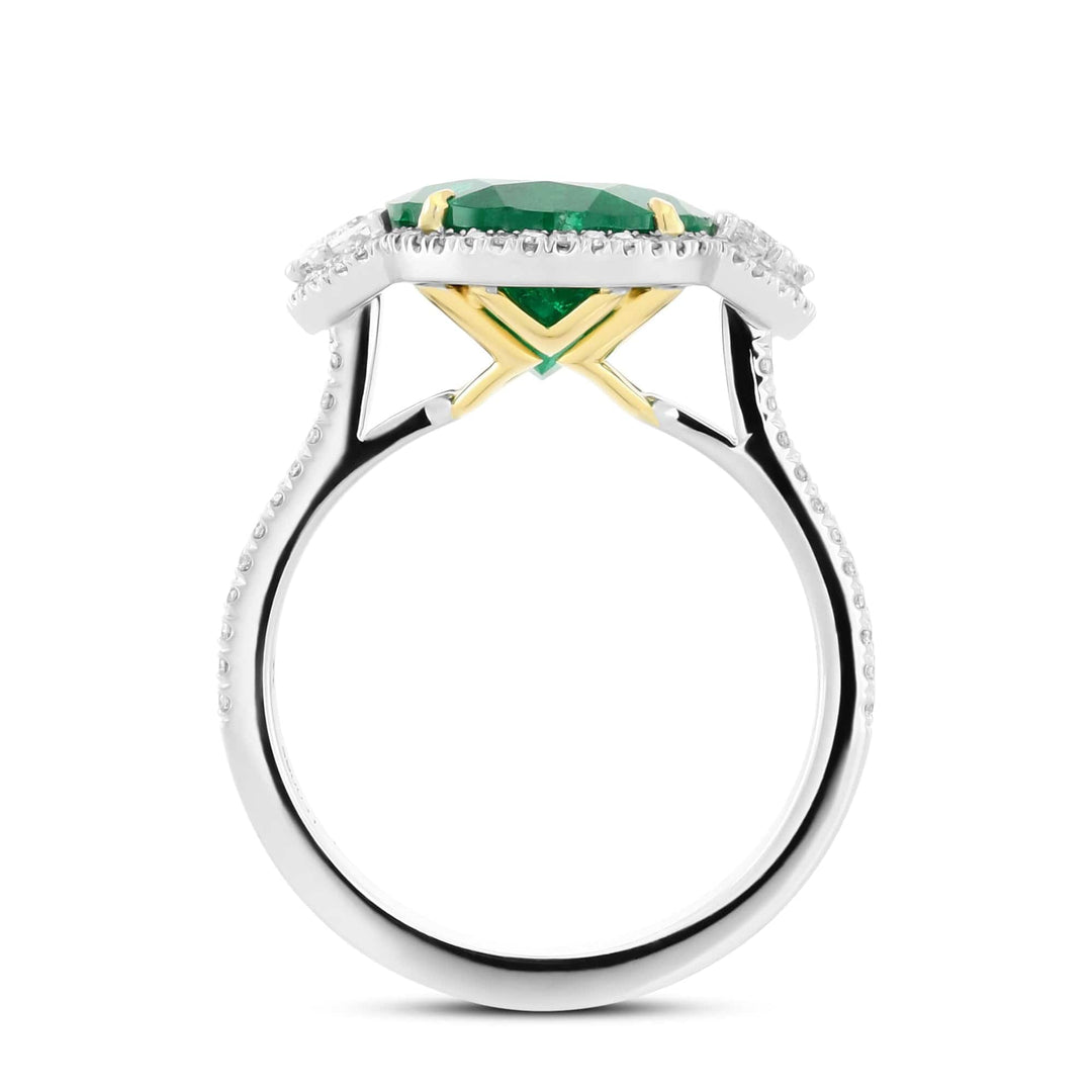 LEIBISH Muzo Emerald &amp; Cadillac Diamond Three-Stone Halo Ring Brand Ring