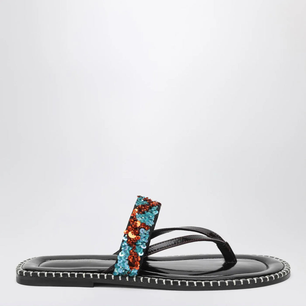 Dries Van Noten - Black thong slip-on sandals with sequins Brand Sandals 36,5 IT