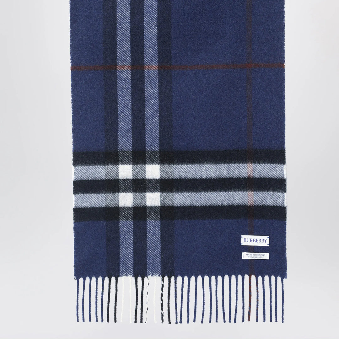 Burberry - Blue cashmere scarf with a checked pattern Brand Scarves &amp; Shawls U