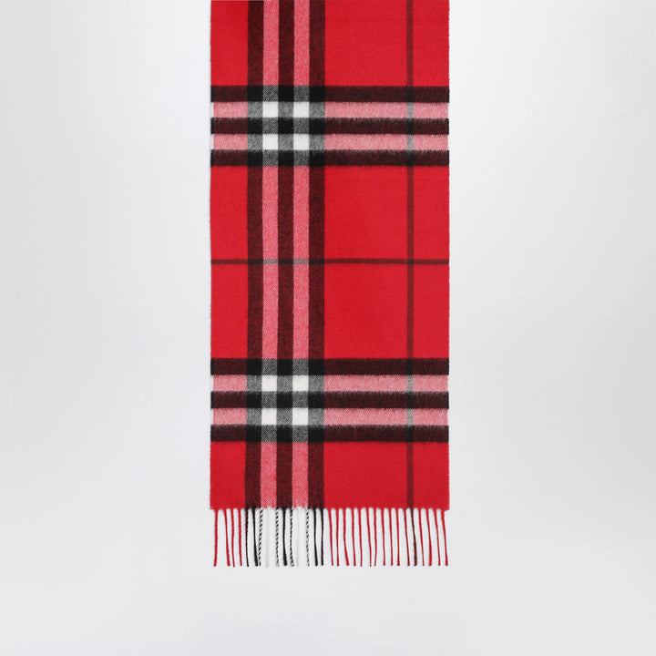 Burberry - Check cashmere scarf with fringes in Post Red Brand Scarves &amp; Shawls U