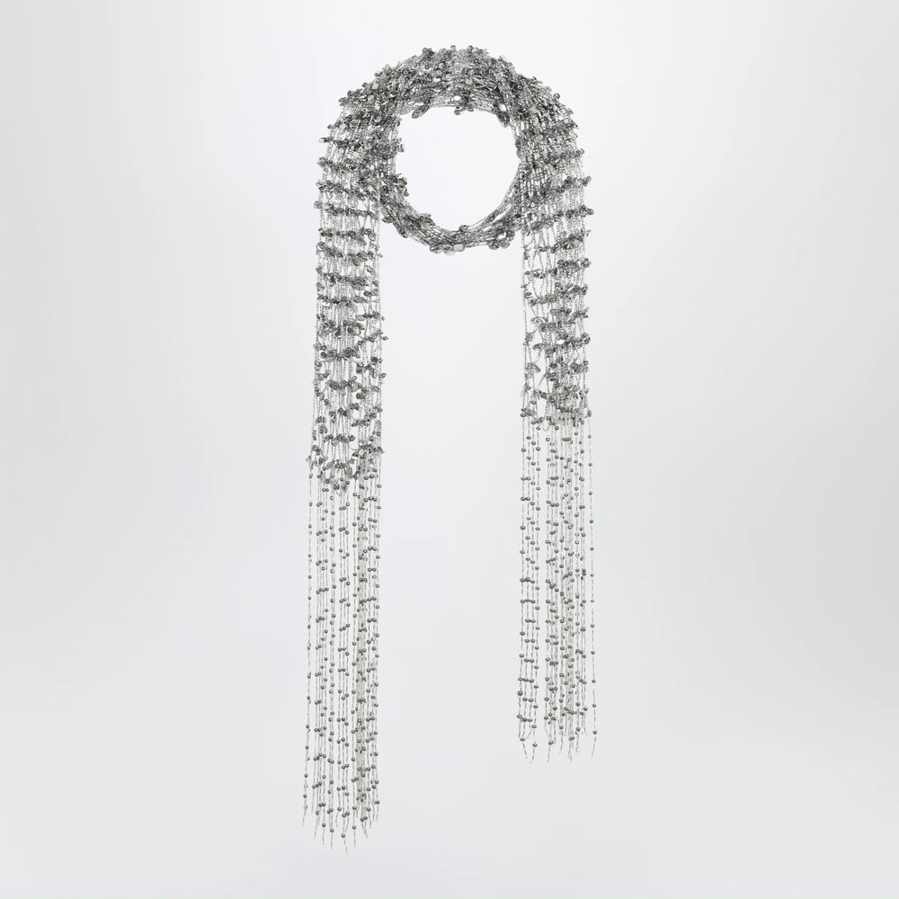 Dries Van Noten - Silver beaded scarf with fringes Brand Scarves & Shawls TU